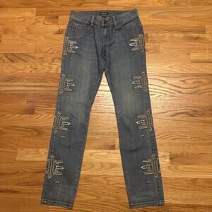 Allen B. Jeans Women's Size 6 Blue Denim Aztec Western Southwestern Embroidered